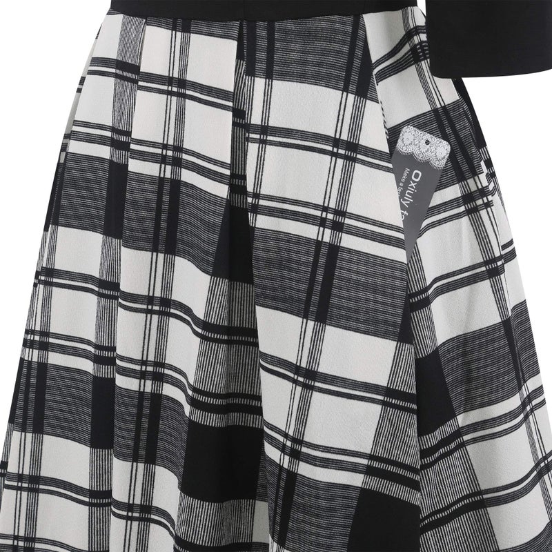 oxiuly Women's Vintage Half Sleeve O-Neck Contrast Casual Pockets Party Swing Dress OX253 (B-W Plaid, XXL) - Image 5
